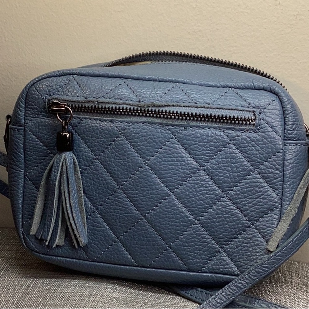 Blue quilted leather crossbody bag - Picture 15 of 15